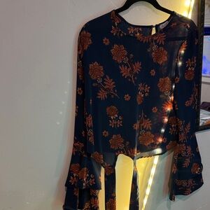 Self Esteem Navy and Orange Floral Blouse